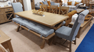 2m Ext Table, Bench, Bench Cushion and 3 Crossback Chairs